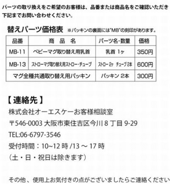 替えパーツ価格表